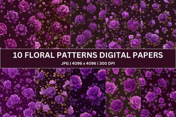 10 Vintage Purple Rose Digital Paper