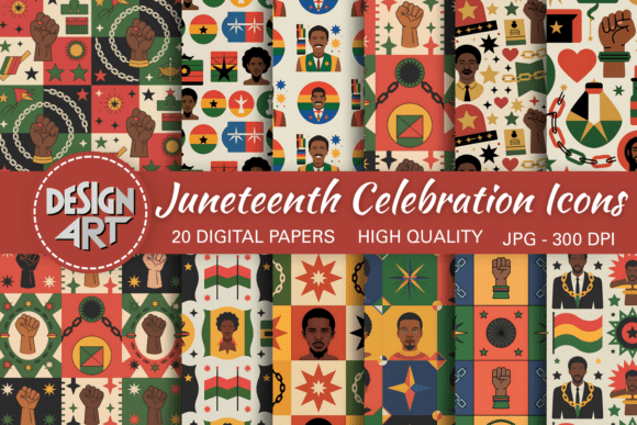 Juneteenth Celebration Icons Pattern: A Symbolic Design Resource