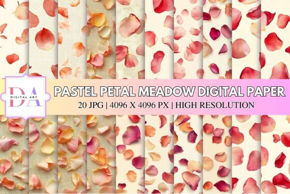 Pastel Rose Petal Rain Digital Paper
